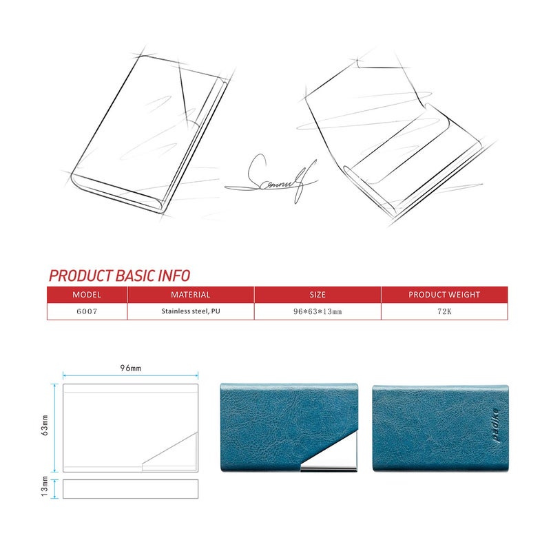 Padike Business Card Holder, PU Leather & Stainless Steel Multi Card Case for Men & Women, Name Card Holder, Credit Card Wallet, ID Case/Holder with Magnetic Closure (Z-Seagreen) - Image 3